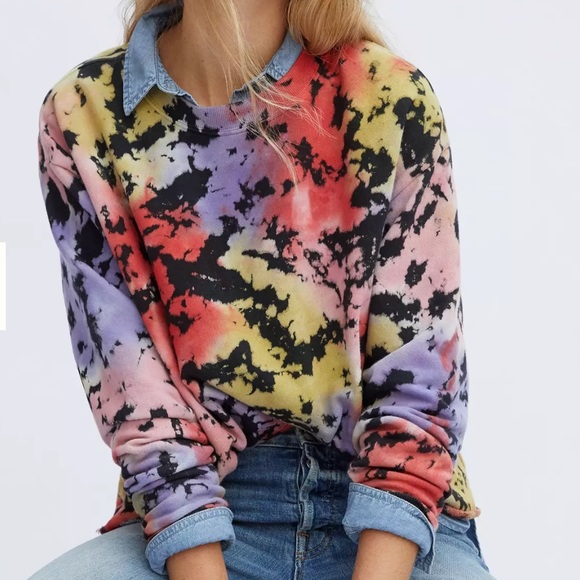 Anthropologie Let Luv Zoe Rainbow Tie Dye Cropped Crewneck Pullover Sweatshirt - Picture 1 of 7